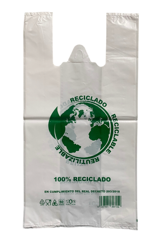 Bolsas camiseta de Plástico 100% Recicladas 30x40 - Caja de 1.000 und.
